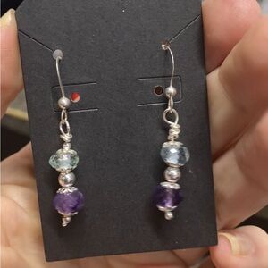 Elegant artisan Sterling Silver genuine gemstone Dangle Earrings